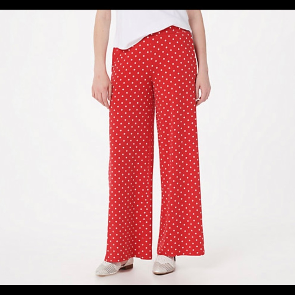Quaker Factory Wide Leg Polka Dot Panrs 1X NWOT
